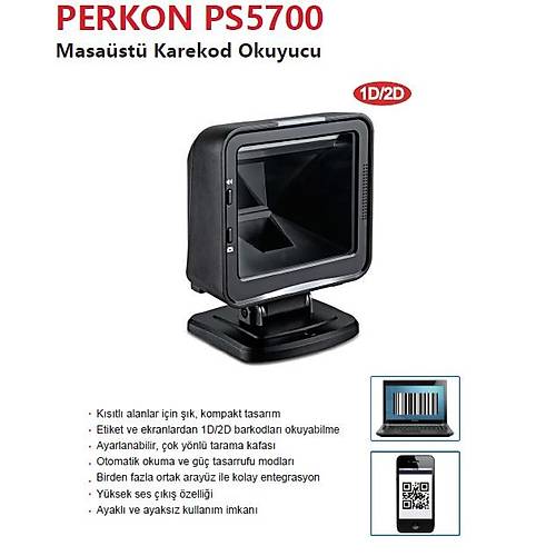 Perkon PS5700 1D 2D USB Karekod Masa st Barkod Okuyucu