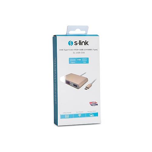 S-Link SL-USB-C66 USB 3.1 Type C to VGA 1 Port USB 3.0 1 Port PD USB Harici Ekran Kart