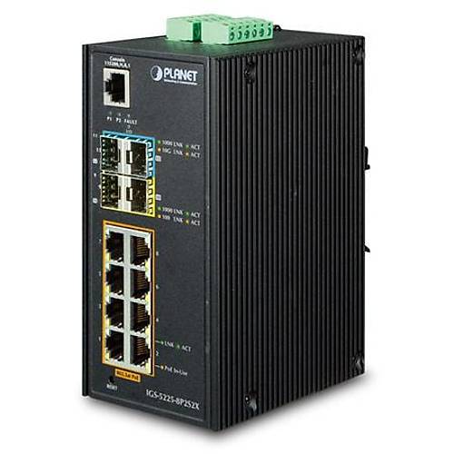 Planet PL-IGS-5225-8P2S2X 8 Port Gigabit PoE 4 Port SFP 240W PoE Ynetilebilir L2+ Endstriyel Switch
