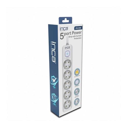 Inca IPW-44GB 1.5 Mt kablolu 5 li Ak�m Korumal� Led Tu�lu Beyaz Priz