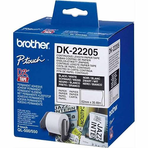 Brother DK-22205 P-Touch 62x30.48mm S�rekli Beyaz �zeri Siyah Etiket