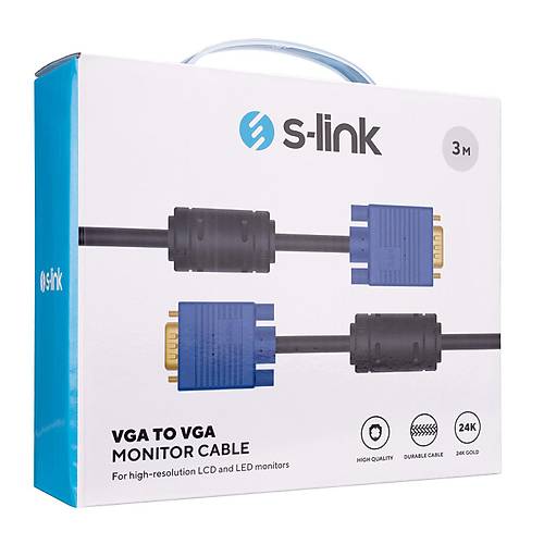 S-Link SLX-173 3 Mt VGA to VGA Erkek-Erkek Grnt Kablosu