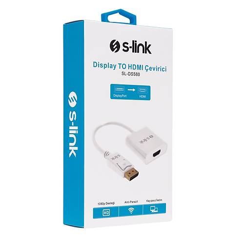 S-Link SL-DS580 DISPLAY PORT to HDMI Erkek-Di�i Beyaz Adapt�r
