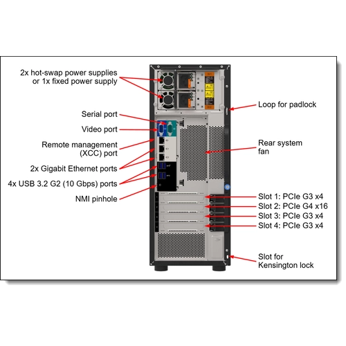 Lenovo 7D8FA01LEA ThinkSytem ST250 V2 Xeon E 2356G 3.2Ghz 32 GB HDD YOK 1x750W Tower Sunucu