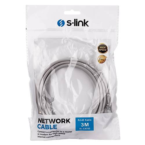 S-Link SL-CAT03 3 Mt CAT6 UTP AWG24 Gri Patch Cord Kablo