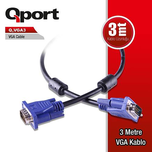 Qport Q-VGA3 3 Mt VGA to VGA Erkek-Erkek Vga Kablosu