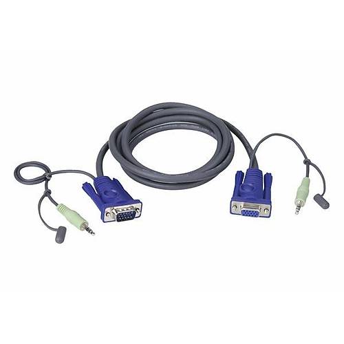 Aten 2L-2402A 1.8 Mt VGA to VGA 1 x mini Stereo Fi Audio Erkek-Dii Grnt Kablosu