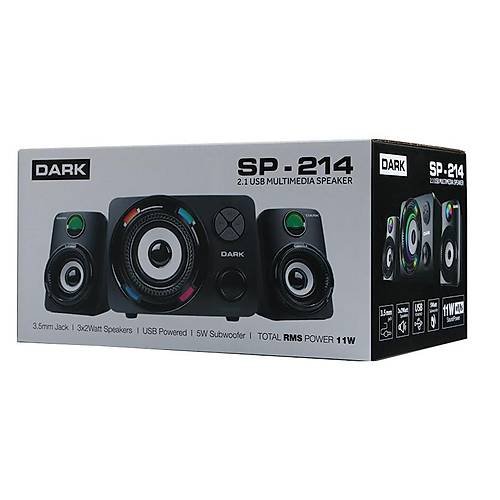Dark DK-AC-SP214 2+1 11W RMS 3.5mm Jak Balantl Ledli Titreimli Multimedia Hoparlr