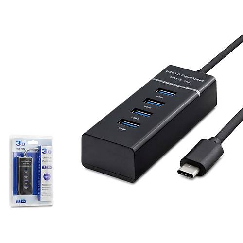 Hadron HDX7045 USB Tyepe C to 4 Port USB 3.0 5Gbps Siyah USB �oklay�c�