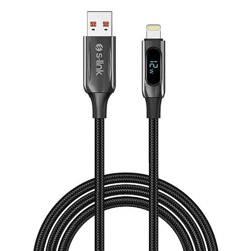 S-Link UL-012 1 Mt USB to Lightning PD �rg�l� LED Ba�l�kl� Siyah H�zl� �arj Kablosu