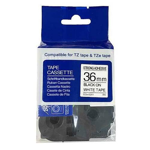 Brother P-Touch TZE-S261 36mm 8Mt Beyaz �zerine Siyah G��l� Yap��kanl� Laminasyonlu Etiket
