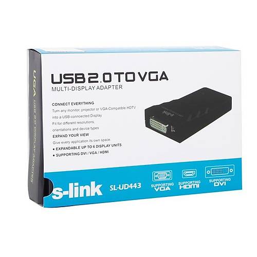 S-Link SL-UD443 USB to DVI VGA HDMI D�n��t�r�c� Adapt�r
