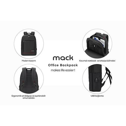 Mack MCC-007 17.3 inch Office USB Giri�li Siyah Notebook S�rt �antas�
