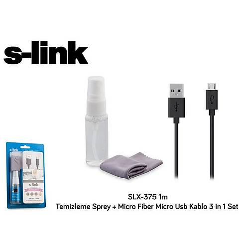 S-Link SLX-375 1 Mt USB 2.0 to micro USB Temizleme Sprey Micro Fiber Bezli 3 l Set