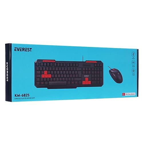 Everest KM-6825 USB Q TR K�rm�z� Tu�lu Multimedia Kablolu Klavye Mouse Set