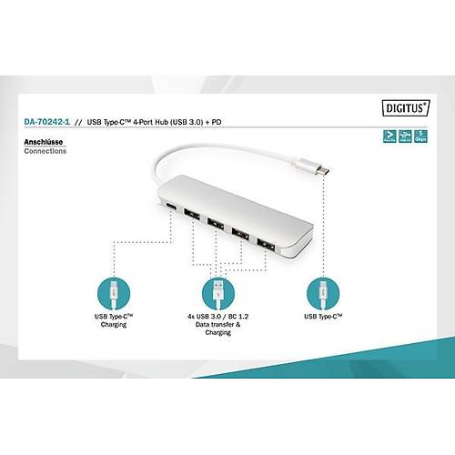 Digitus DA-70242-1 USB 3.1 Type C to 4 Port USB 3.0 1 Port USB Tip C PD USB 3.0 �oklay�c� Hub