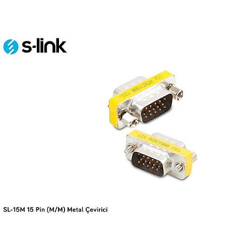 S-Link SL-15M VGA to VGA Erkek-Erkek 15 Pin Metal VGA Ek Adaptr