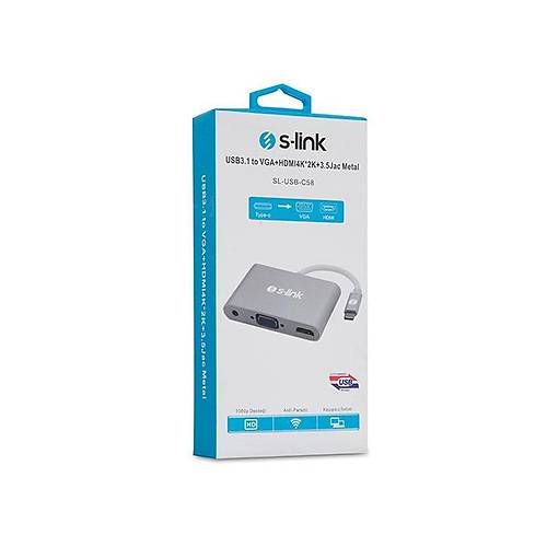 S-Link SL-USB-C58 USB 3.1 Type C to VGA HDMI 4K USB Harici Ekran Kart