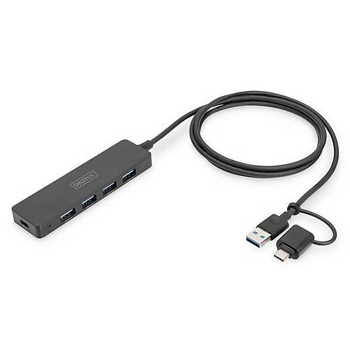 Digitus DA-70236 USB 3.0 Type C to 4 Port USB 3.0 1 Port Type C 5Gbps 1.2 mt Kablolu USB Hub