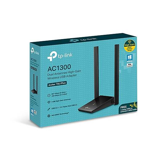 Tp-Link ARCHER T4U PLUS AC1300 Dual Bant 2 Antenli Siyah USB Kablosuz A Adaptr