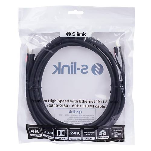 S-Link SL-HDM4K13 3 Mt HDMI to HDMI 19+1 v2.0 4K 3840x2160 60Hz Grnt Kablosu
