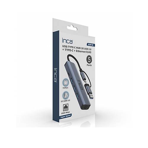 Inca IUTP-5T USB Type C USB 3.0 to RJ45 Gigabit 3x USB 2.0 1.1 5Gbps Usb �oklay�c�