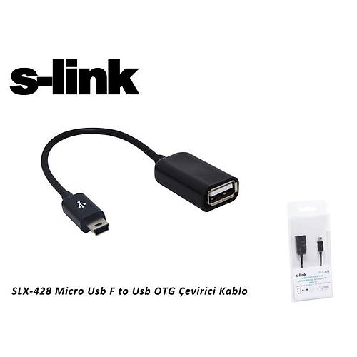 S-Link SLX-428 mini USB 5 pin to USB 2.0 Erkek-Dii Siyah OTG Kablosu
