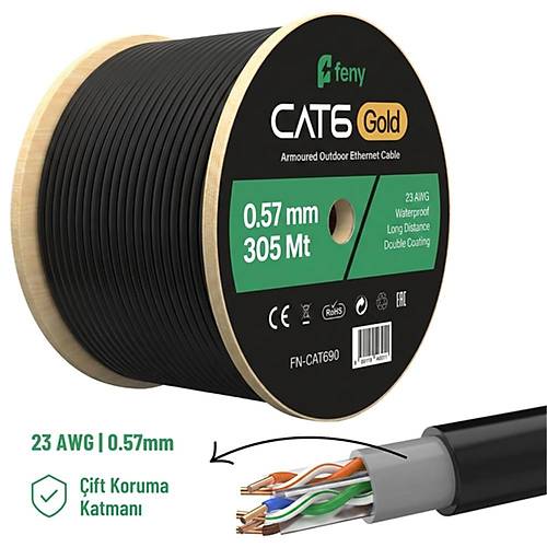 Feny FN-CAT690 305 Mt CAT6 UTP 23AWG 0.57mm �eft �eket Siyah D�� Mekan Network Kablosu