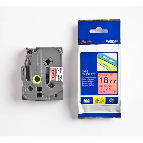 Brother P-Touch TZE-441 18mm 8Mt K�rm�z� �zerine Siyah Laminasyonlu Etiket