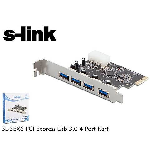 S-Link SL-3EX6 4 Port USB 3.0 USB oklayc PCI Espress Kart