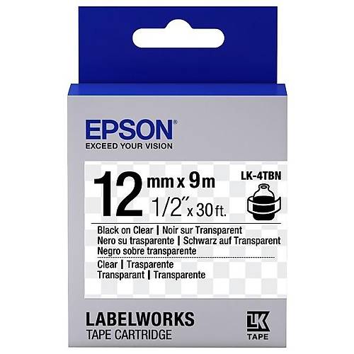 Epson LK-4TBN 9Mt 12mm �effaf �zeri Siyah Etiket