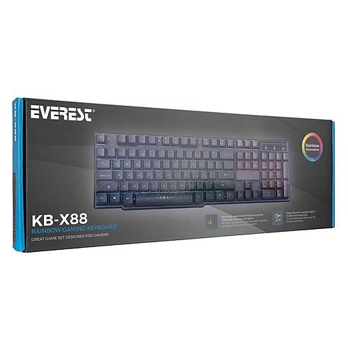 Everest KB-X88 USB Q TR Gkkua Aydnlatmal Oyuncu Klavyesi