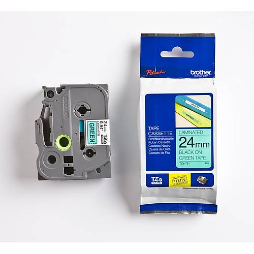 Brother P-Touch TZE-751 24mm 8Mt Ye�il �zerine Siyah Laminasyonlu Etiket