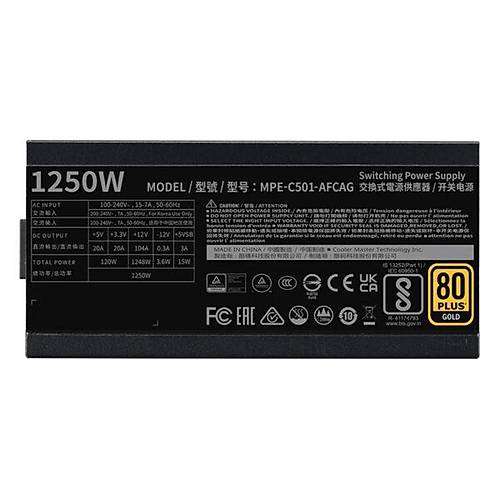 Cooler Master MPE-C501-AFCAG-3EEU Master MWE V2 1250W 80 Plus Gold 14cm Fanl� Mod�ler ATX G�� Kayna��