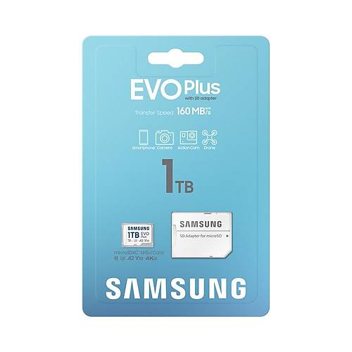 Samsung MB-MC1T0SA/APC 1 TB Evo Plus 160Mb/s A2 V30 UHS-I SDXC microSD Haf�za Kart�