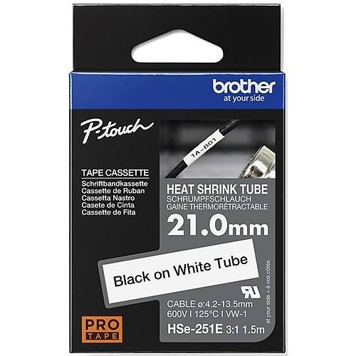 Brother HSE-251E P-Touch 23.6mm Is� �le Daralan Makaron Beyaz �zeri Siyah Etiket