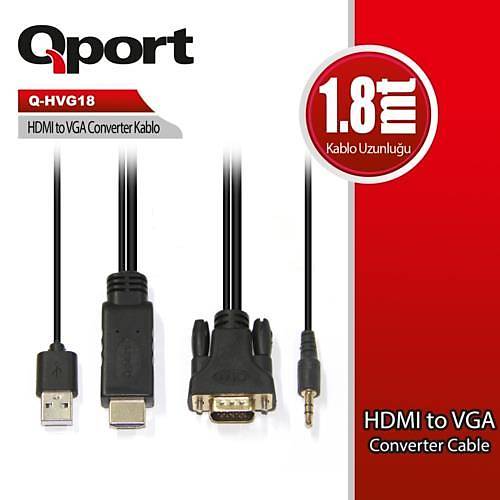 Qport Q-HVG18 1.8 Mt HDMI to VGA Audio D�n���t�r�c� G�r�nt� Kablosu
